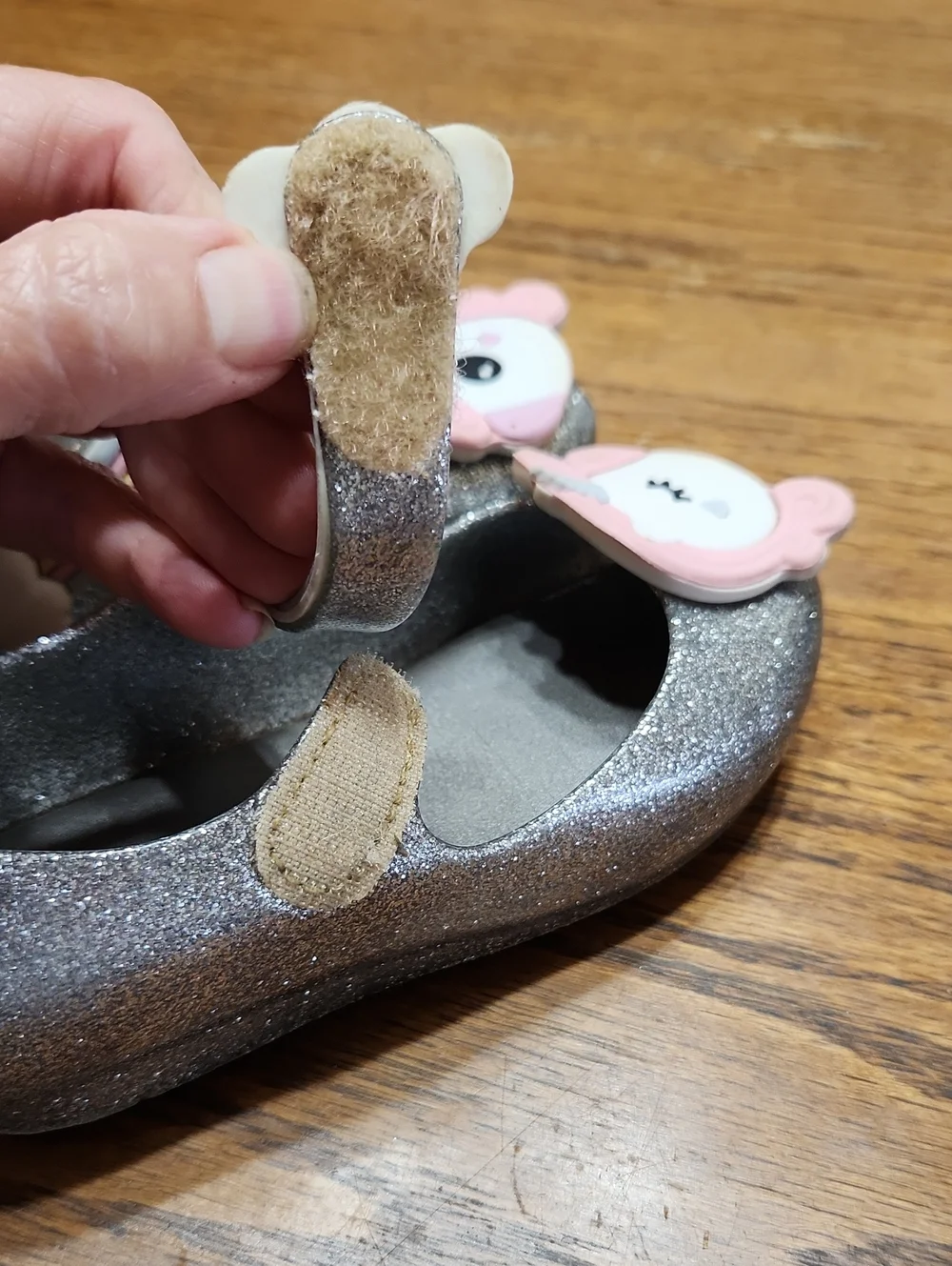 Mini Melissa. Girls Mary Janr Silver Glitter Unicorn Size 7 Or 7.5